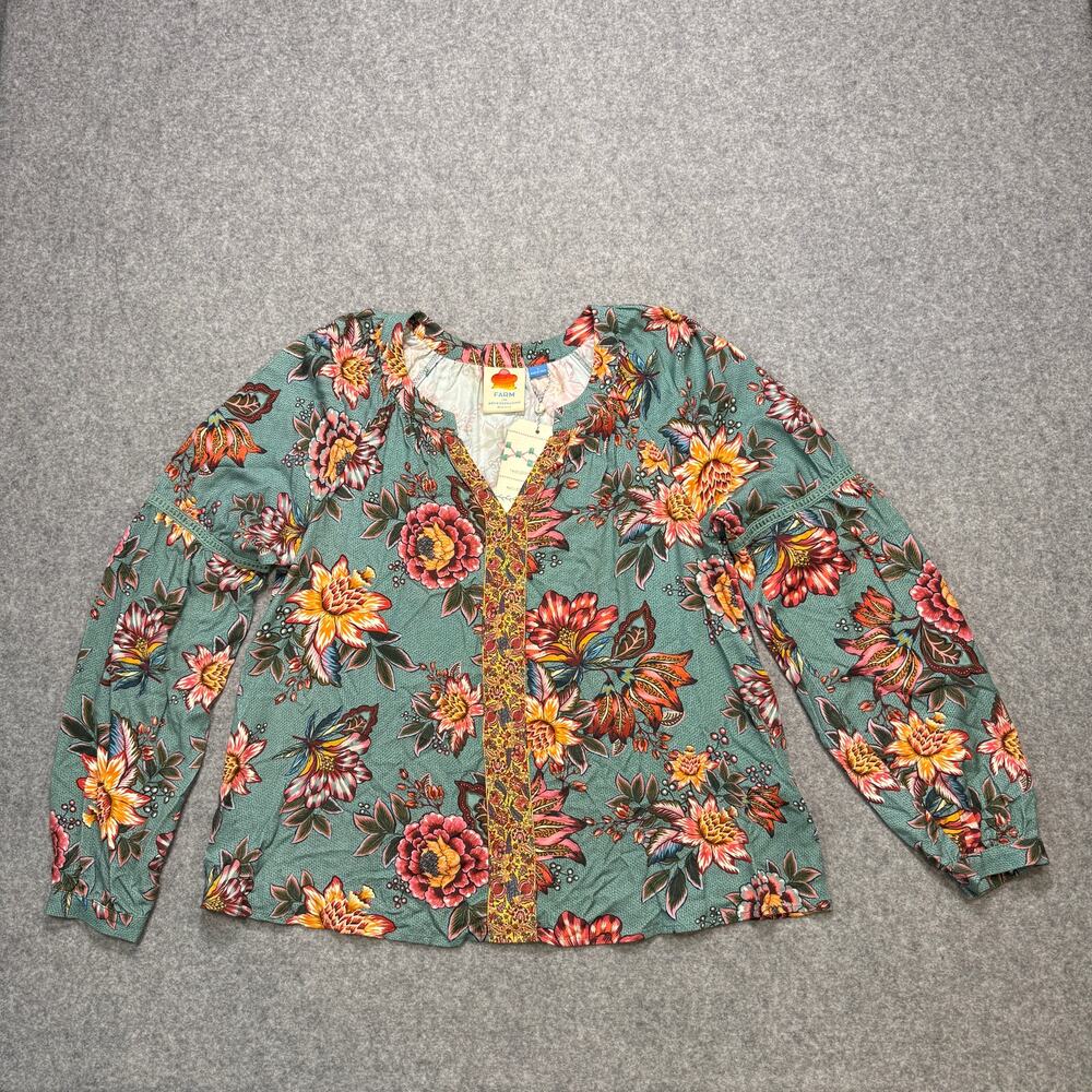 Women's Farm‎ Rio for Anthropologie Teal Floral Pullover Blouse Size S NEW